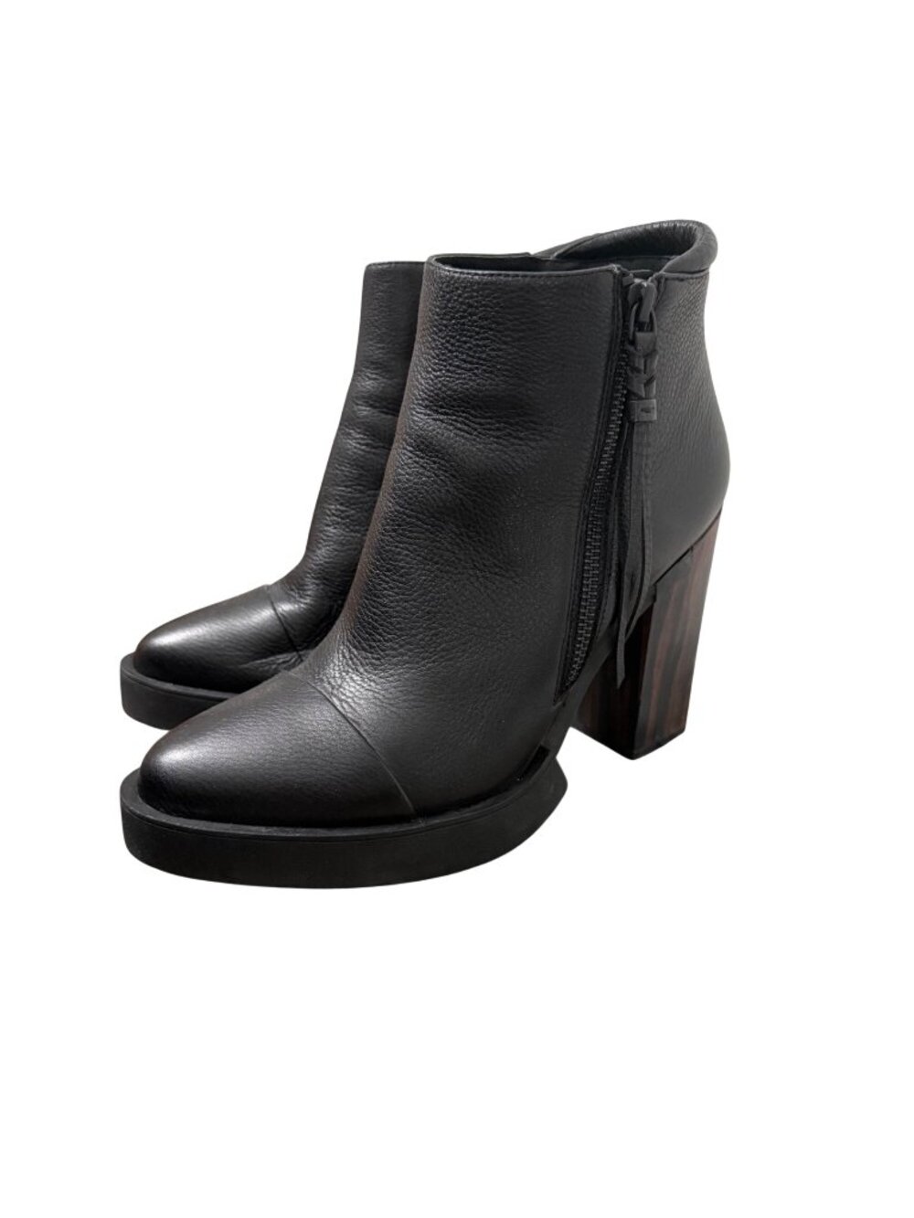 H-Williams Black Pebbled Leather Stacked Heel Pointed Ankle Boots Womens Size 9